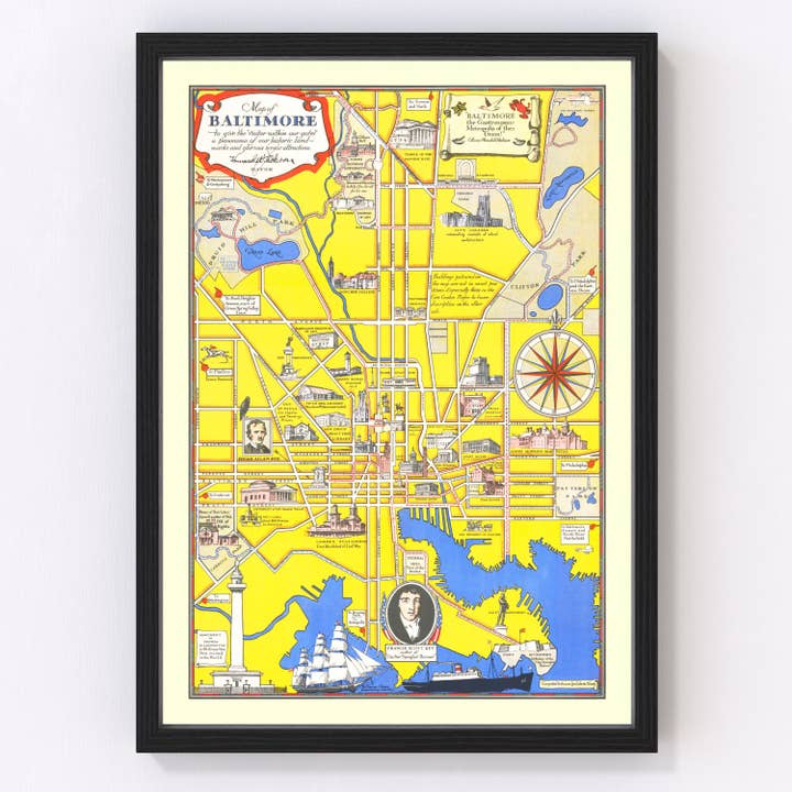 Vintage Map of Baltimore, Maryland 1935 for wholesale by Ted's Vintage Art