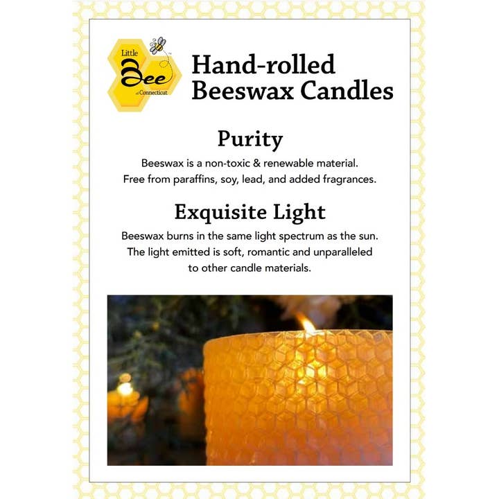 Little Bee of Connecticut - Venta al por mayor Vela votiva - Votivos de cera de abeja pura, enrollados a mano, paquete de 4