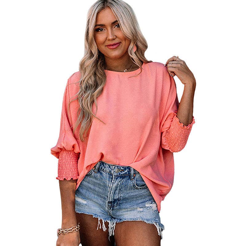 Suhkasana - Wholesale Knit Top - Women's - Loose Crew Neck Solid Color Wrap Top9