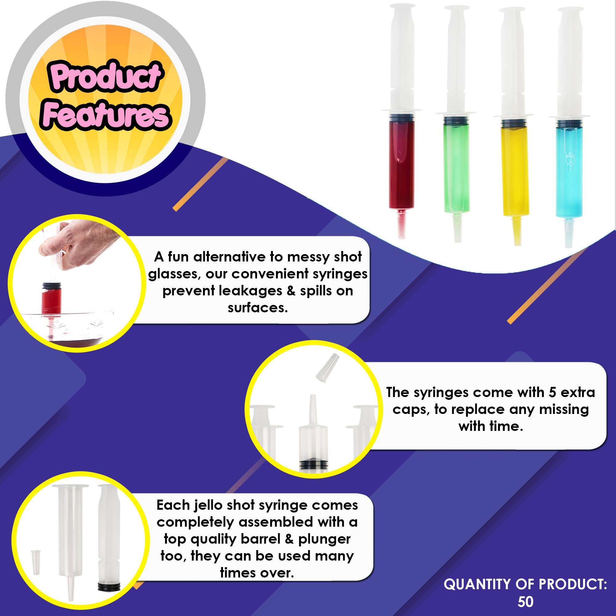 The Twiddlers - Wholesale Party Favor - 50 Reusable Large Novelty Jello Shot Syringes with Caps 60ml6