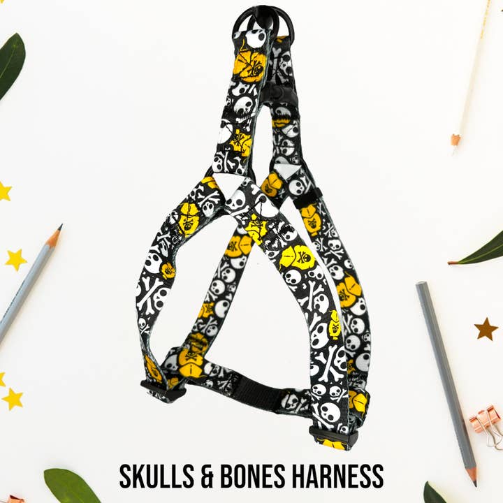 Edgy Skulls and Bones Dog Harness: Stylish and Secure Fit for wholesale by T Stark Co