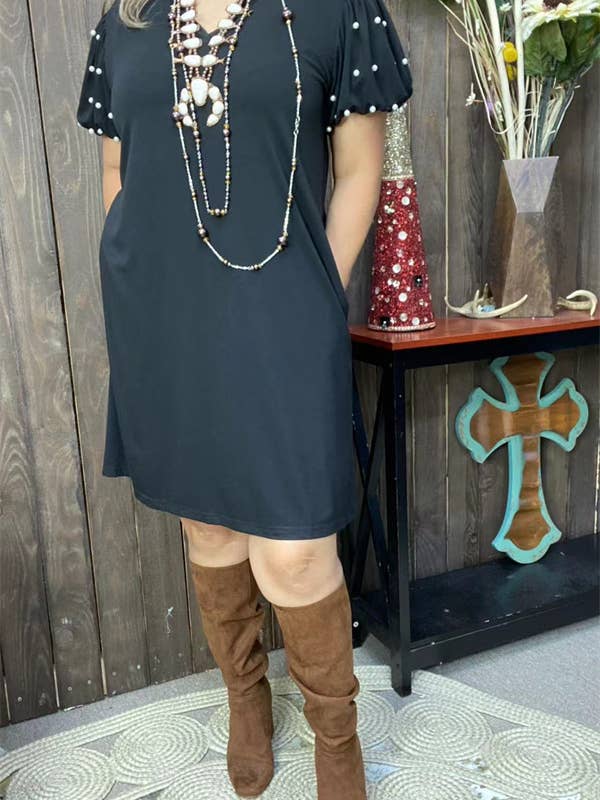 luluclothes - Wholesale Dress - Women's - BQ15589 W/pearl women dress w/side pockets