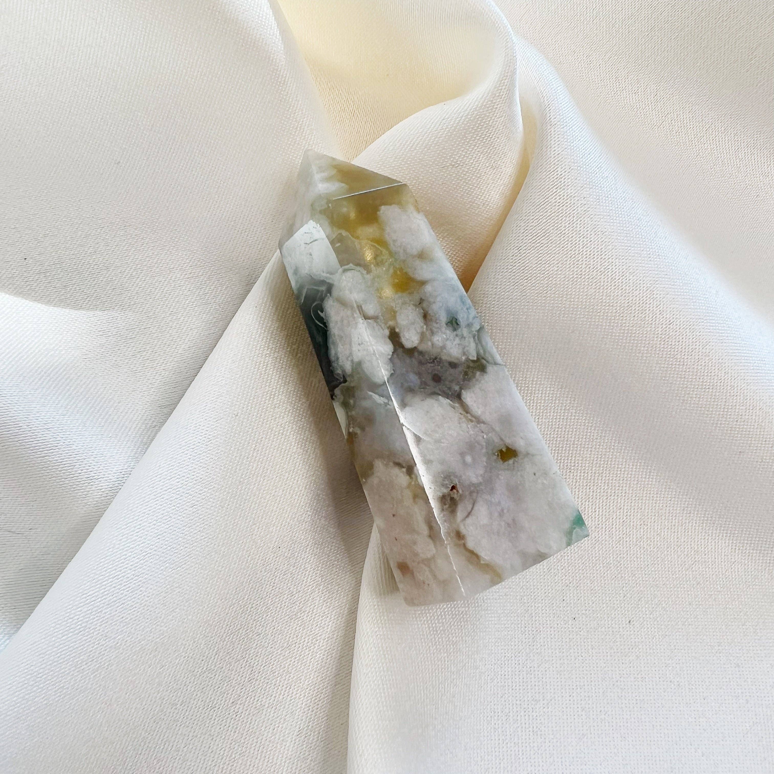 Wild Moon Artistry - Wholesale Spiritual Stone/Crystal - Green Flower Agate Tower 1-102