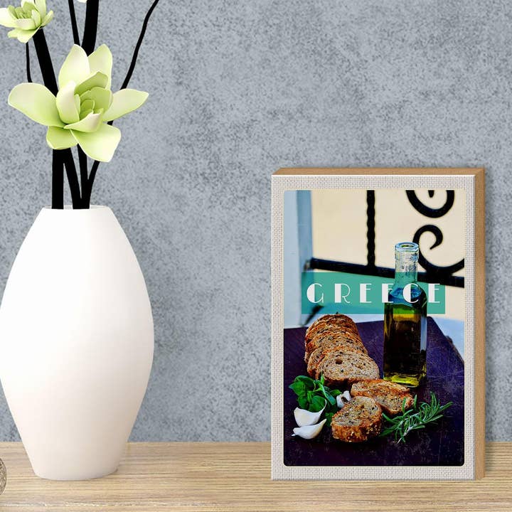 Femer - Wholesale Sign - Wooden travel sign 12x18 cm Greece oil garlic bread sign3