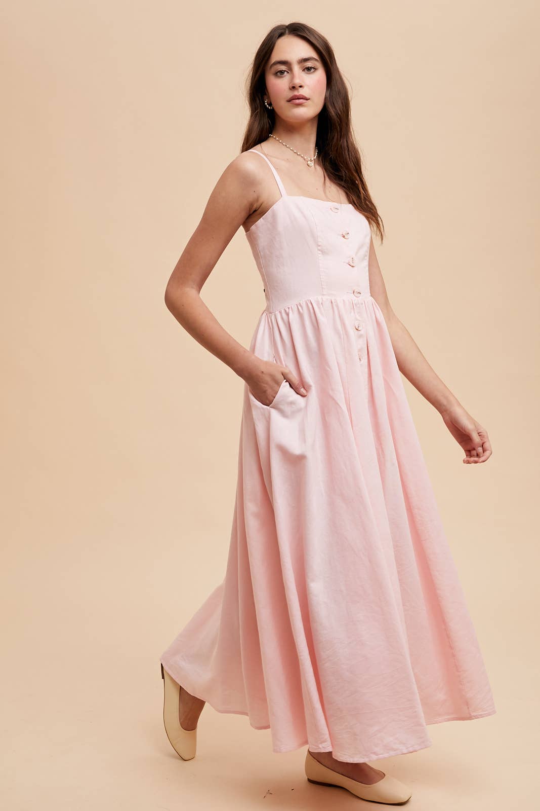 In Loom - Wholesale Dress - Women's - LINEN BLEND BUTTON DRESS13