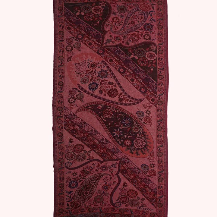 SVEZElife - Wholesale Scarf - Women's - Dual Tone Paisley Jacquard Cotton Viscose Scarf - Magenta Brown | SVEŽElife7