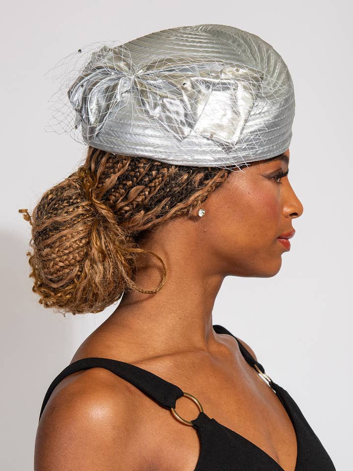 Ribbon Metallic Dressy Netted Pill Box Braid Hat for wholesale by SP Sophia Collection