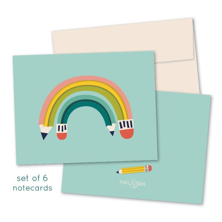Lot de 6 cartes-notes au crayon arc-en-ciel pour la vente par Midwestmod | Pixel + Stitch