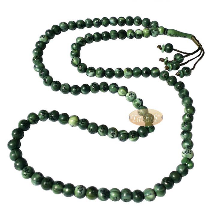 IndoMode – wholesale Bönehalsband – Stor marmor grön plast 10mm islamisk Tasbih svart Allah Muhammad bön pärlor