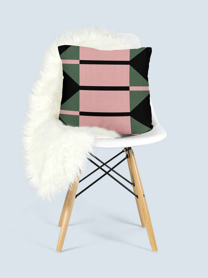 Pink, Green, and Black Geometric Woven Pillow for wholesale by TaylorBassam