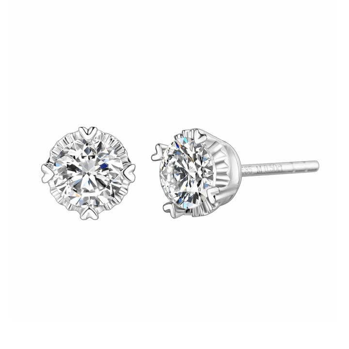 FANCIME Moissanite Heart Bezel 14K White Gold Stud Earrings for wholesale by Fanci Me Jewelry