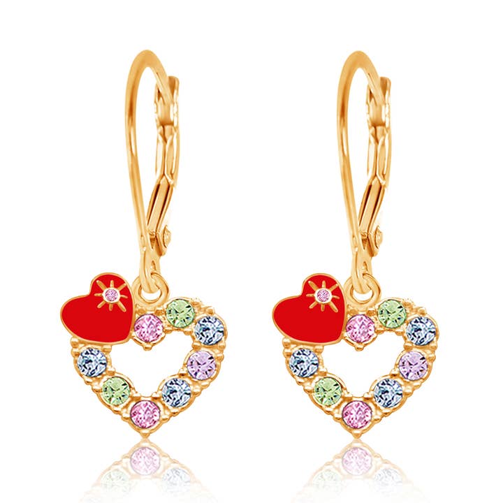 Mehrfarbige rote Leverback-Ohrringe mit offenem Herzen für den Großhandel von Chanteur