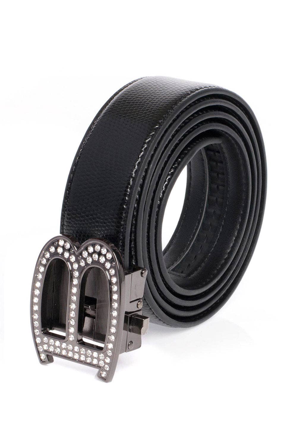 BARABAS – wholesale Belt – Men's – Men's Rhinestone B Letter Buckle Leather Belt BK81027
