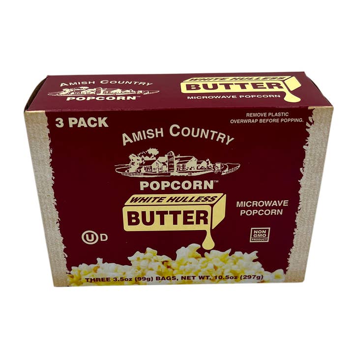 Amish Country Popcorn - Wholesale Popcorn Kernels - 3pk Microwave Buttery White Hulless Popcorn