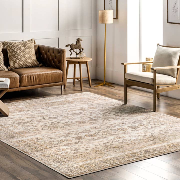 Beige Deadra Vintage Floral Machine Washable Area Rug for wholesale on Faire