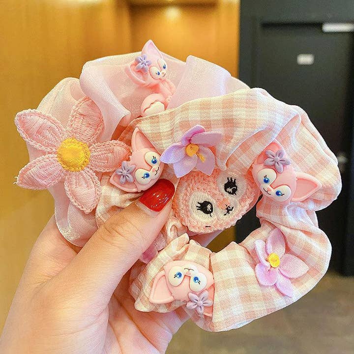 KiddieKickz - Wholesale Hair Tie - Kids - Children's Cartoon Hair Tie Girl's Pink Fabric Hair Rope4