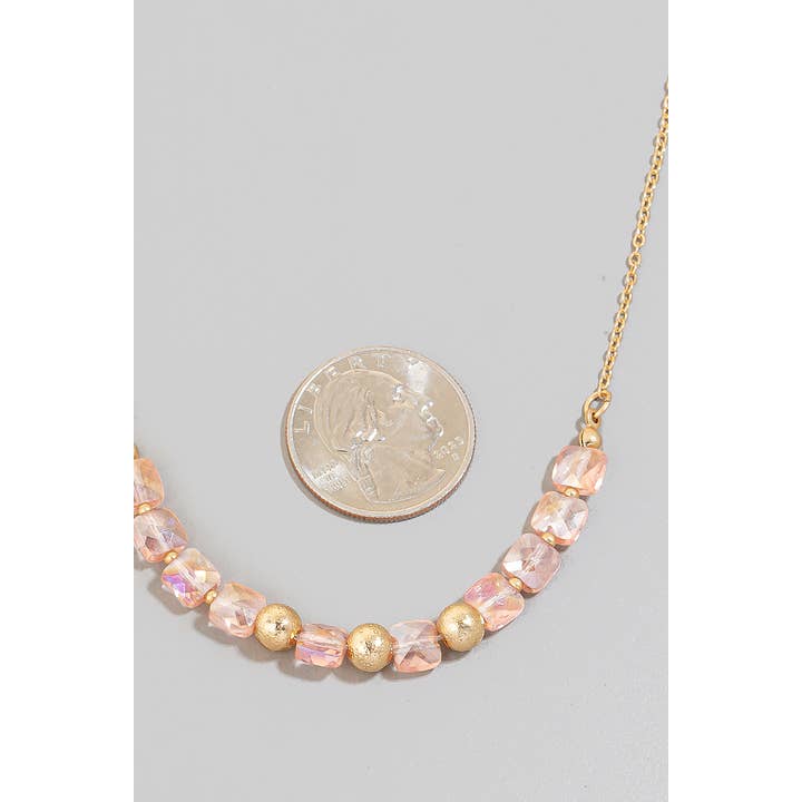 The Looks by Fame Accessories - Wholesale Beaded/Pearl Necklace - Faceted Glass And Metallic Beads Chain Necklace