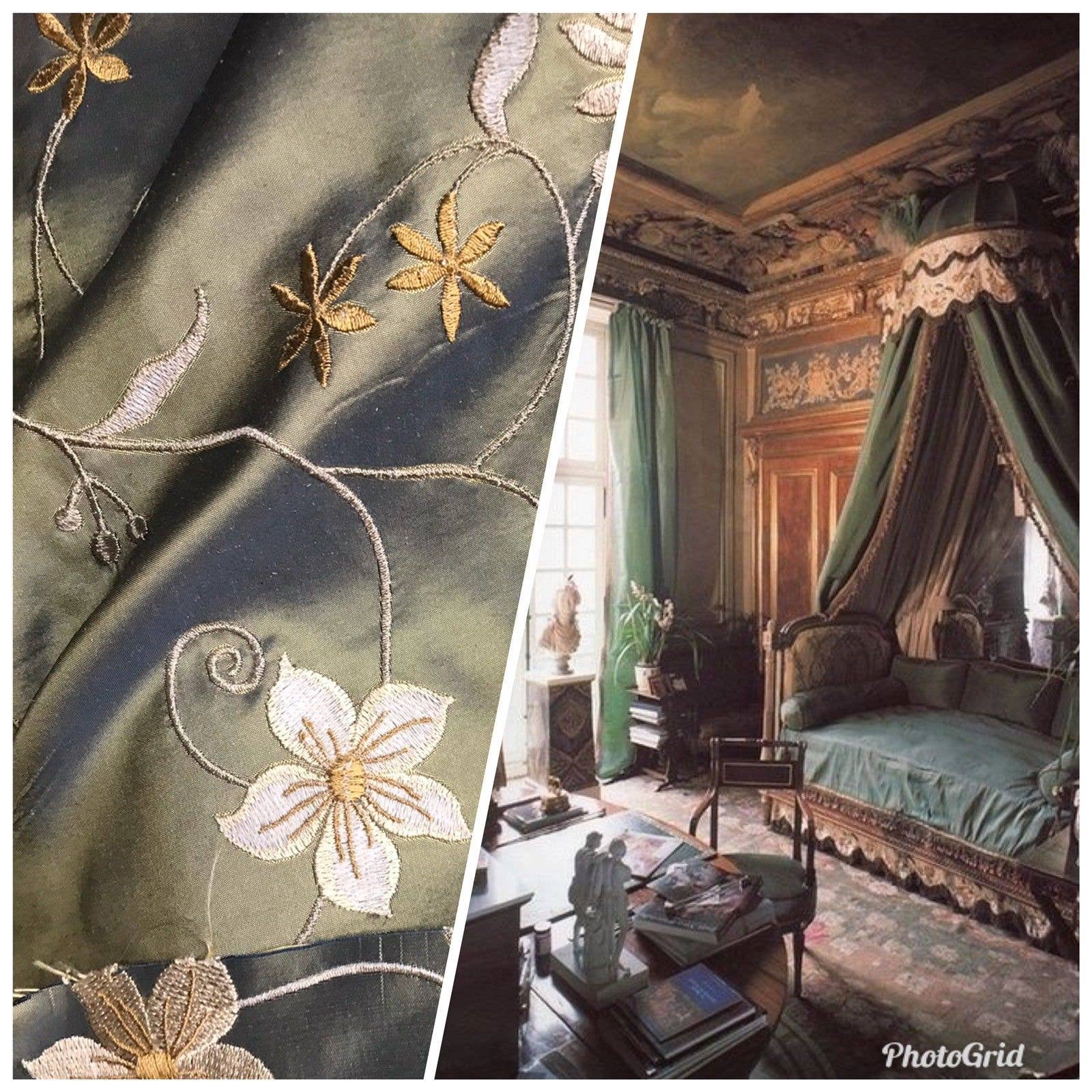 Fancy Styles Fabric - Wholesale Embroidery/Cross Stitch Supplies - NEW! SALE! 100% Silk Taffeta Embroidered Floral Fabric - By The Yard0