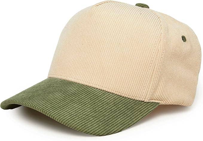 Funky Junque - Wholesale Baseball Cap - Unisex - Two Tone Vintage Corduroy Hat - Sage/Beige1
