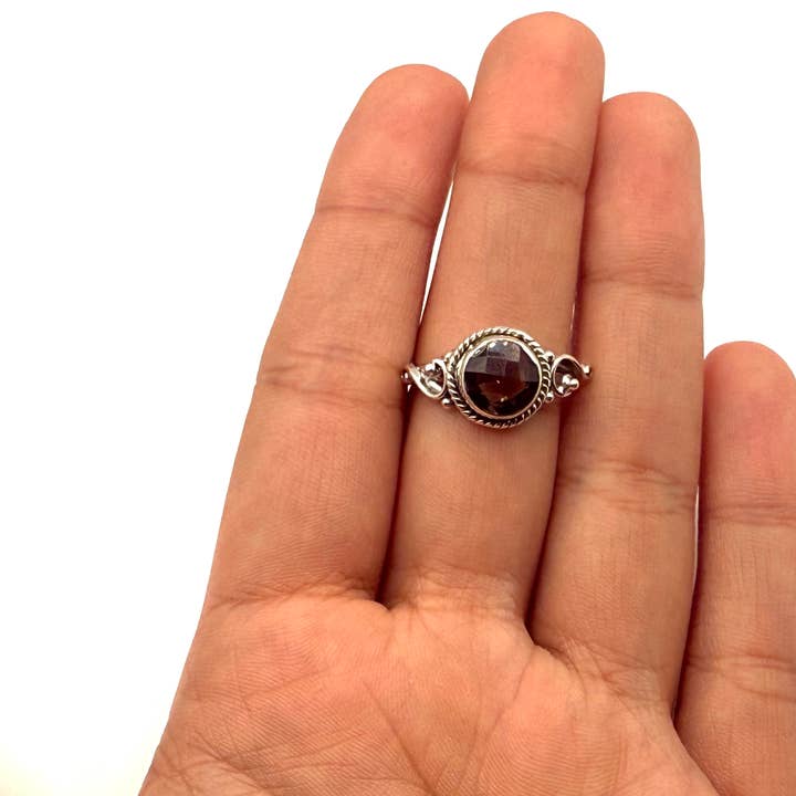 Meraki Gemstones – wholesale Single stone/solitaire ring – Smoky Quartz Faceted Gemstone Ring-Sterling Silver/9255