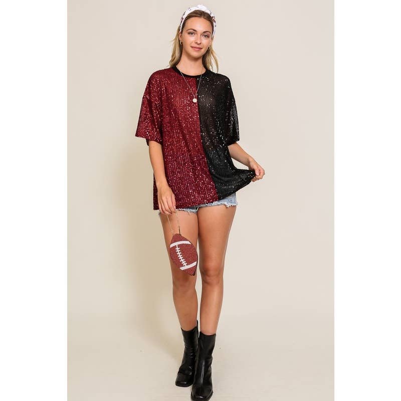 Paperdoll - Wholesale T-Shirt - Women's - Sequin round neck oversized stop8