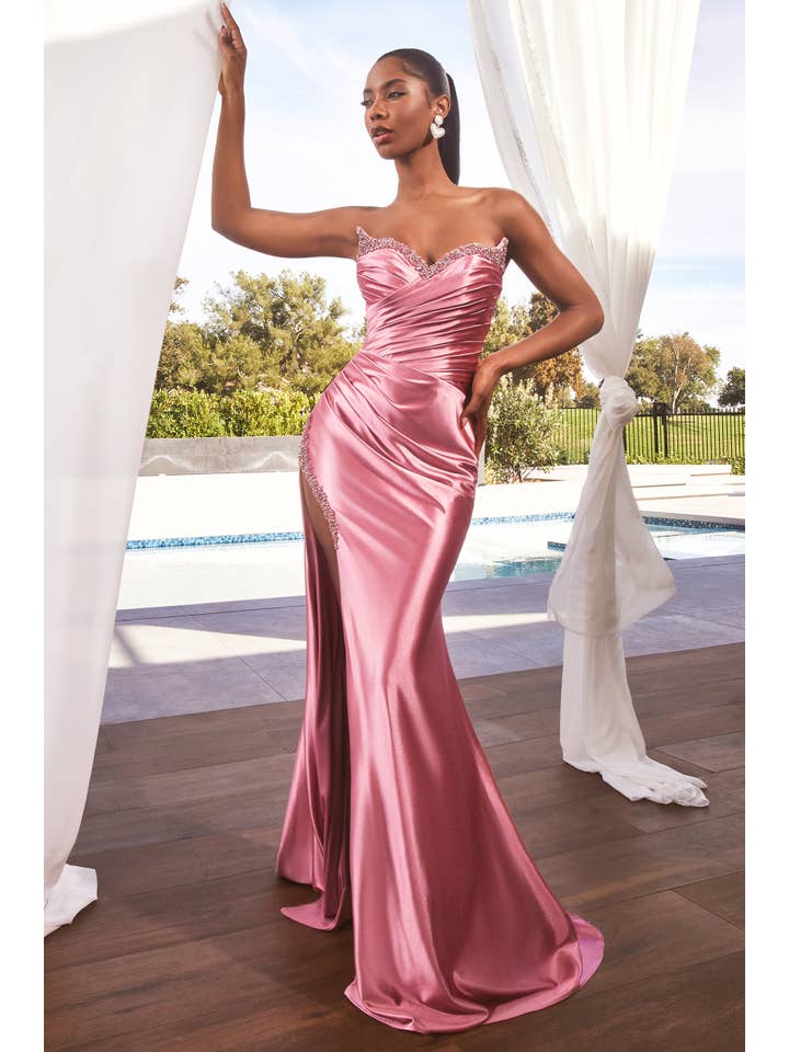 Ladivine by Cinderella Divine - Wholesale Gown - Women's - STRAPLESS SATIN GOWN