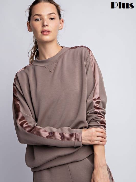 Sunday Morning - Wholesale Sweatshirt - Women's - T5997PL37 PLUS SIZE LONG SLEEVE TOP WITH SATIN SIDE DETAIL