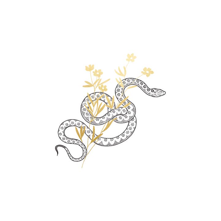 Tattly - Wholesale Temporary Tattoo - Twisty Snake MTL Flwrs Tattoo Pair