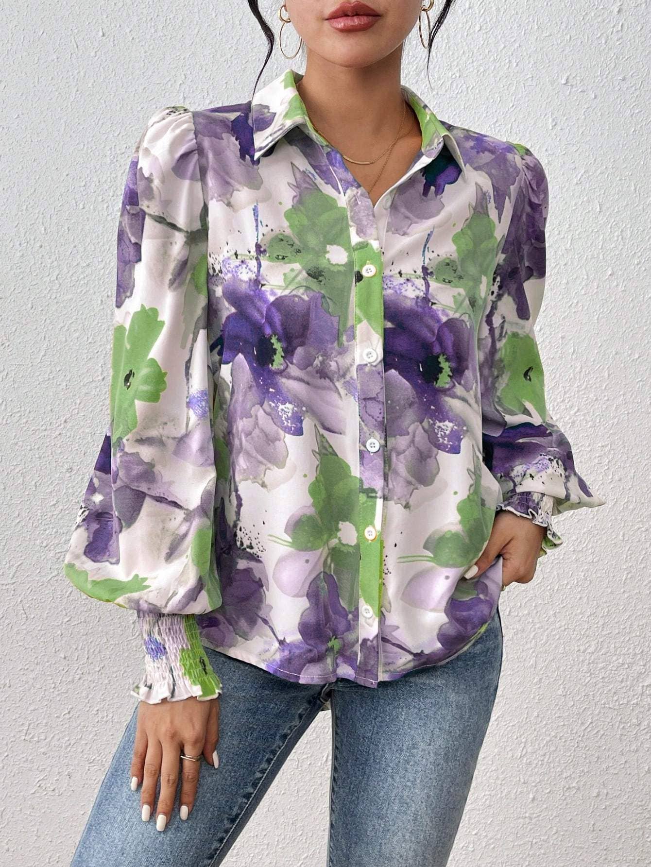 Fashion Combination - Wholesale Button Down Shirt - Women's - priv floral print lantern sleeve shirt26