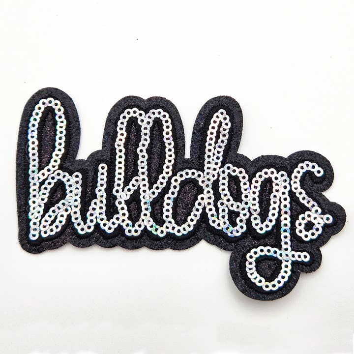 Bulldogs Silver Sequin HAT/POCKET Patch for wholesale by Trendy Transfers