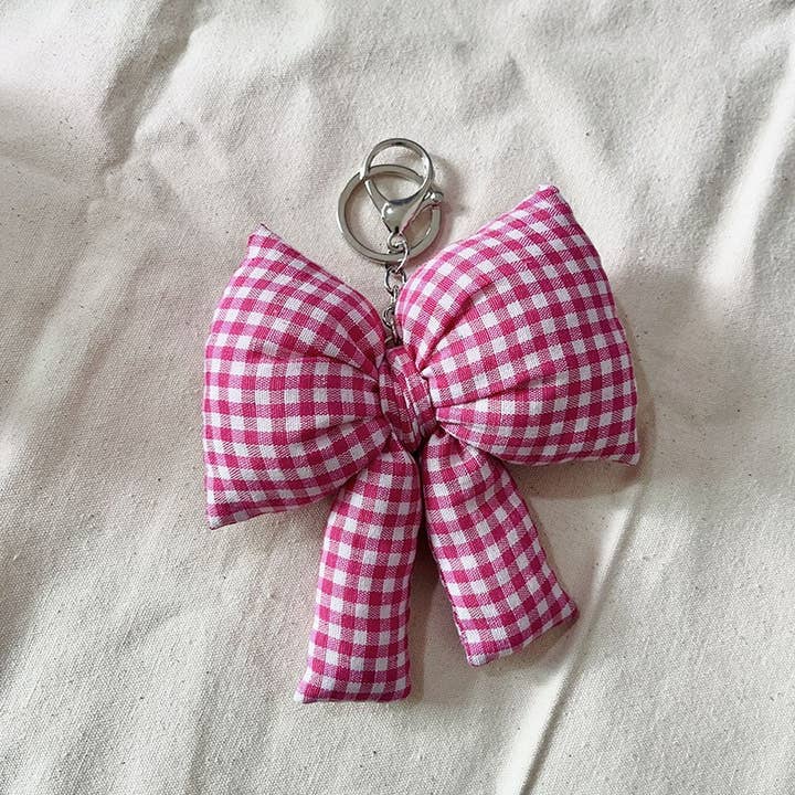 JOSSLYN by wall to wall - Wholesale Keychain - Women's - PUFFY CHECKER BOW RIBBON BAG CHARM KEYCHAIN | 40KC140
