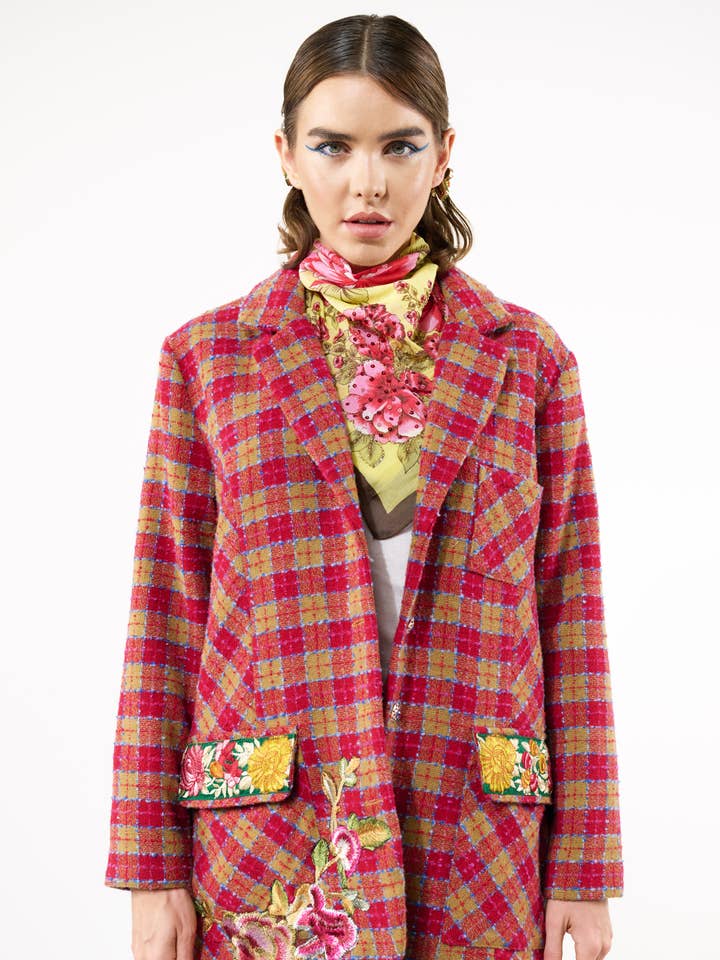Fuchsia Camel Combo Coco Boucle Lined Blazer / Jacket for wholesale on Faire