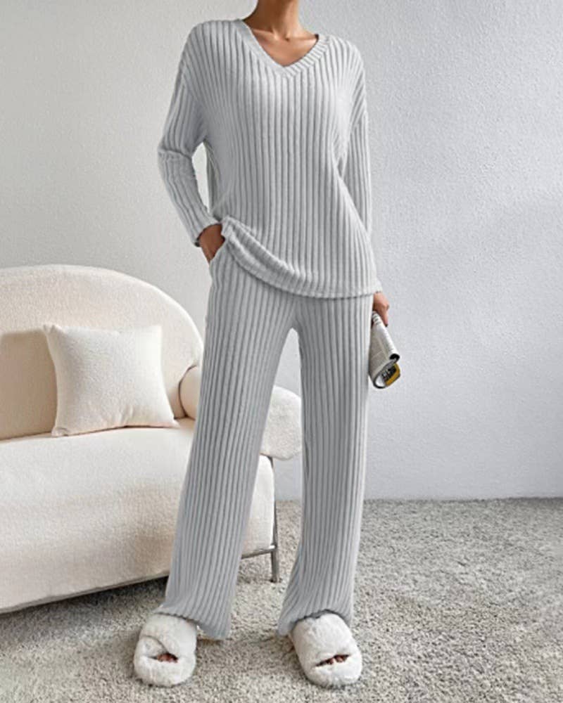 HIDDENBRAND - Wholesale Sleepwear Set - Women's - Ribbed Knit Long Sleeve Lounge Pajama Set14