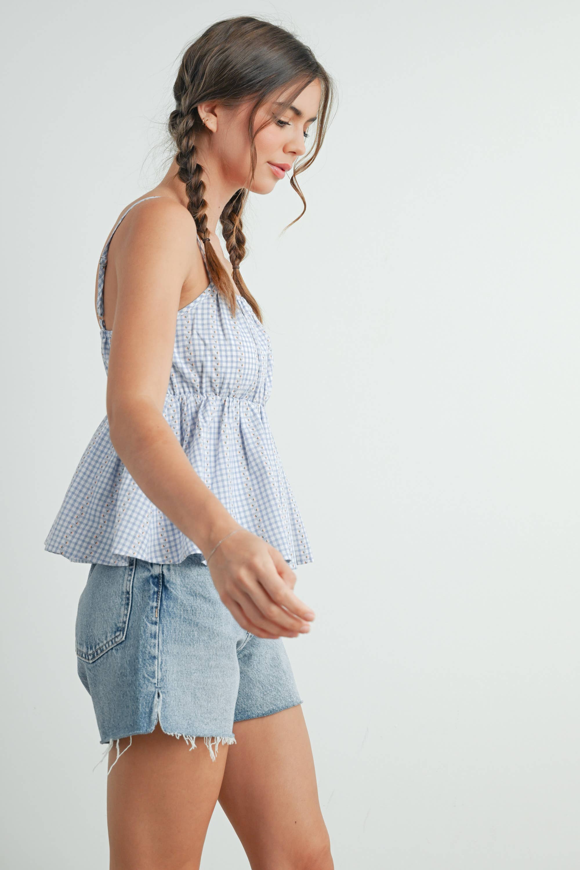 BUTTERMELON - Wholesale Blouse - Women's - Gingham Peplum Top - BMT762623