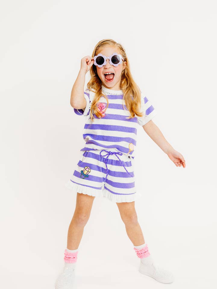 Ensemble en éponge à rayures violettes Candy pour la vente par Three Wildflower Designs