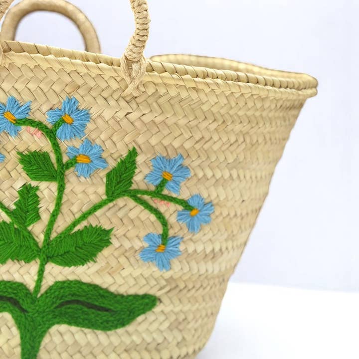 Gran Wholesale - Wholesale Beach Bag - Moroccan Straw Tote with Blue Floral Embroidery5