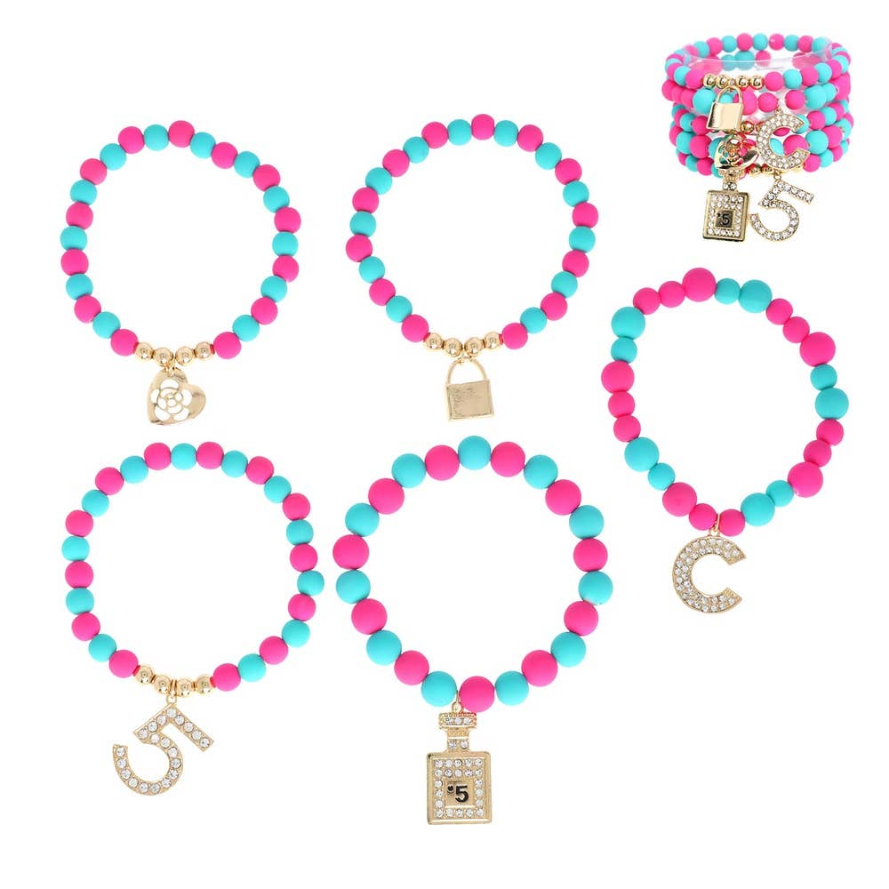 anbfashion - Wholesale Charm/Dangle Bracelet - Multiple Charm Beads Stretchable Bracelet 1239-12