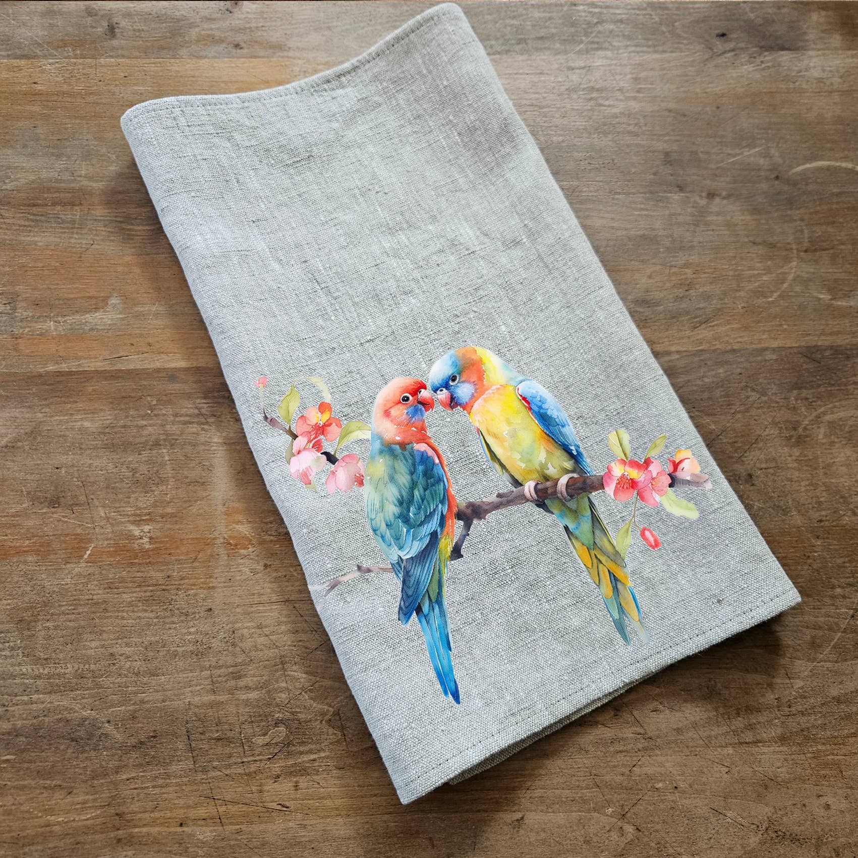 NorraVilla - Wholesale Tea Towel - 100% Linen Guest Towel with Parrot Friends2