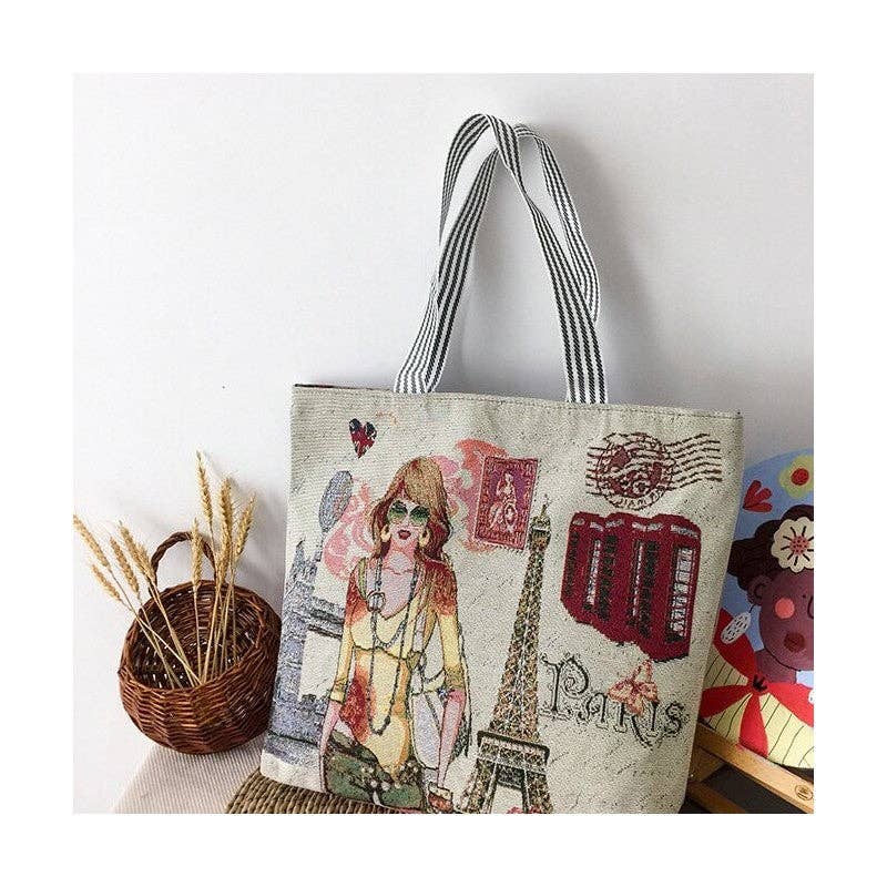 UZ Wholesale Store - Vendita all'ingrosso Borsa tote - Donna - Borsa Tote in Tela di Grande Capacità con Stampa Minimalista2