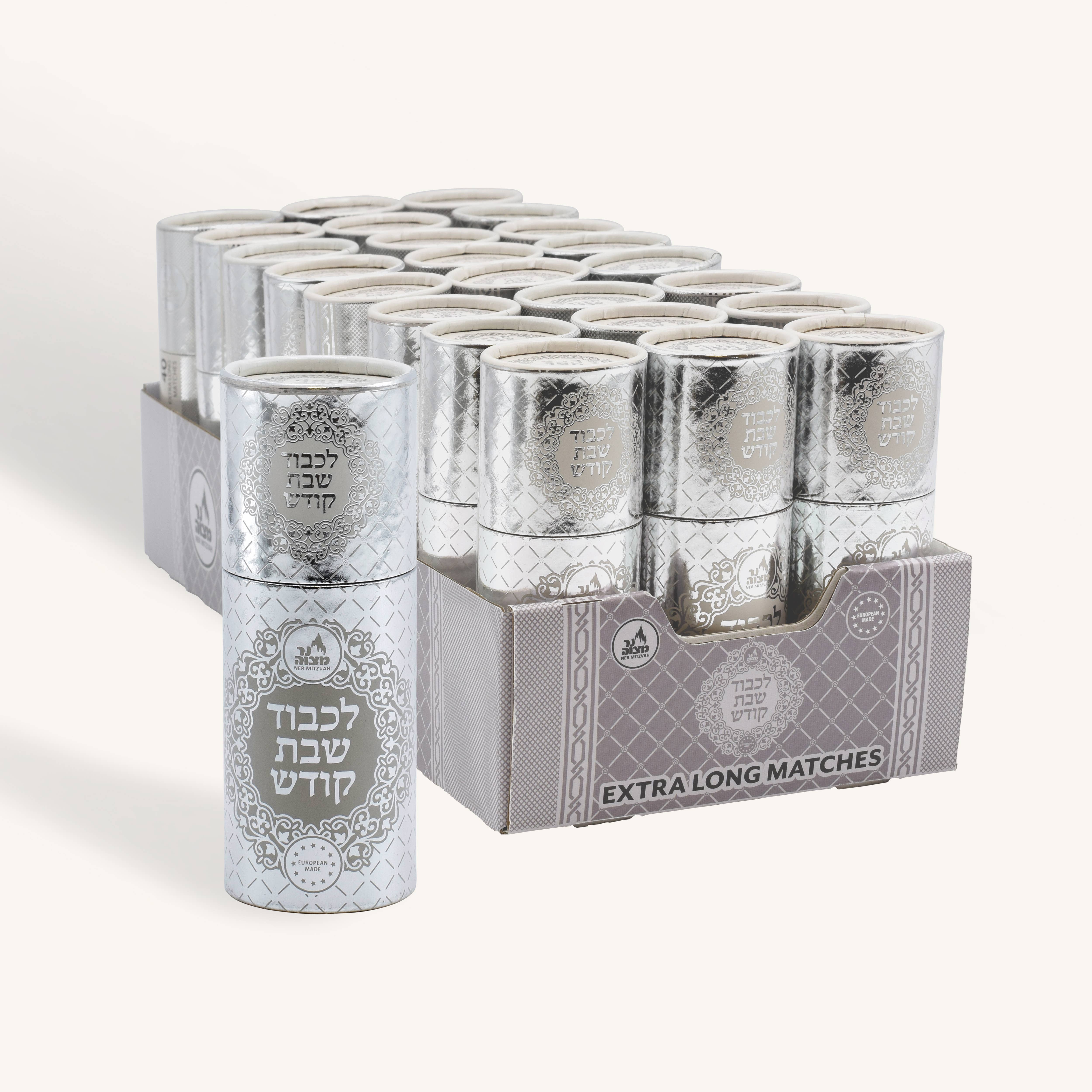 Ner Mitzvah – wholesale Tändsticka – Extra långa Shabbos-matcher - 40 tändstickor/Box - Silverrör