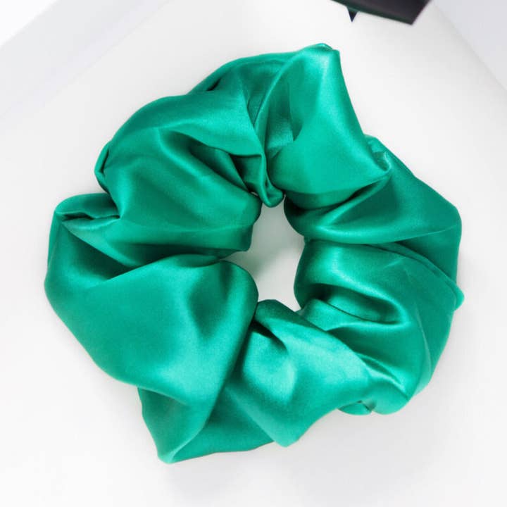 Luxury large Mulberry Silk Scrunchies - emerald green for wholesale by Evelyn and Rose