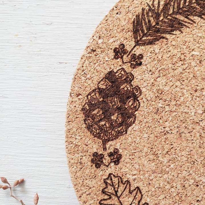 Rose and Peddle - Wholesale Trivet - Fall Wreath Engraved Cork Trivet2