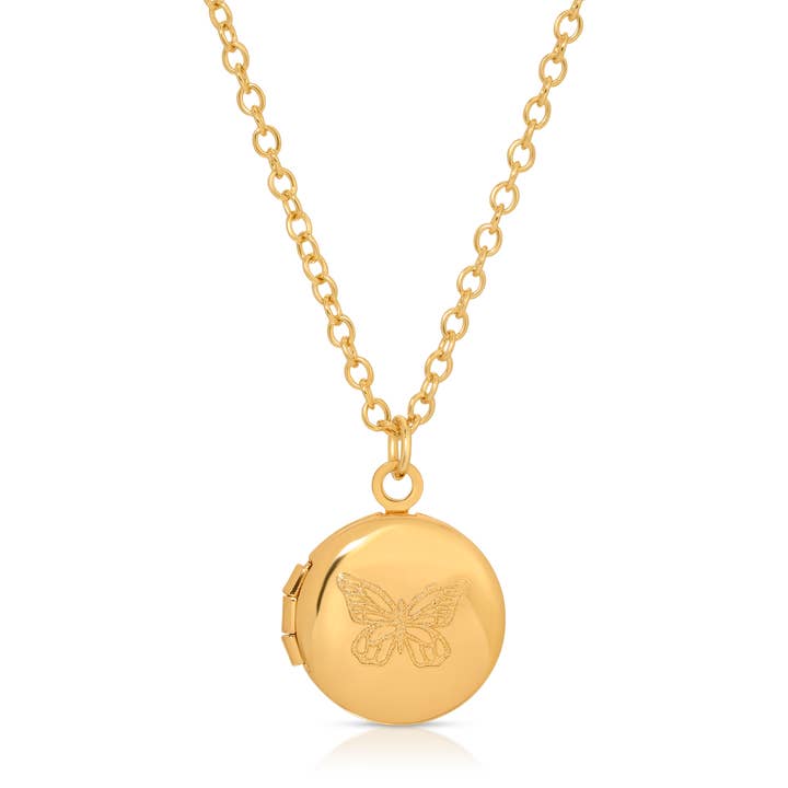 Lucky Feather - Wholesale Locket Necklace - Mini Engraved Locket - BUTTERFLY