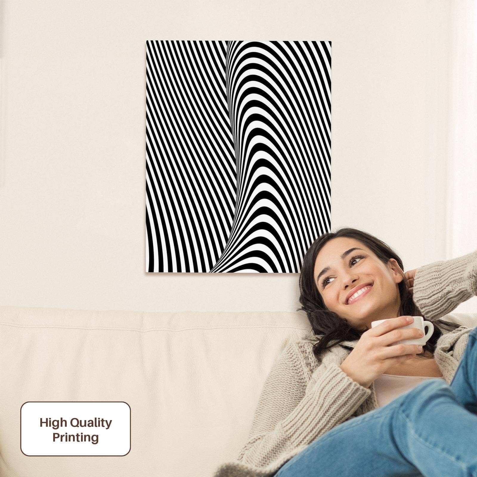 3dRose - Wholesale Art Print - 3dRose, Black and White Graphic Optical Wave Illusion, Museum Grade Canvas Wrap1