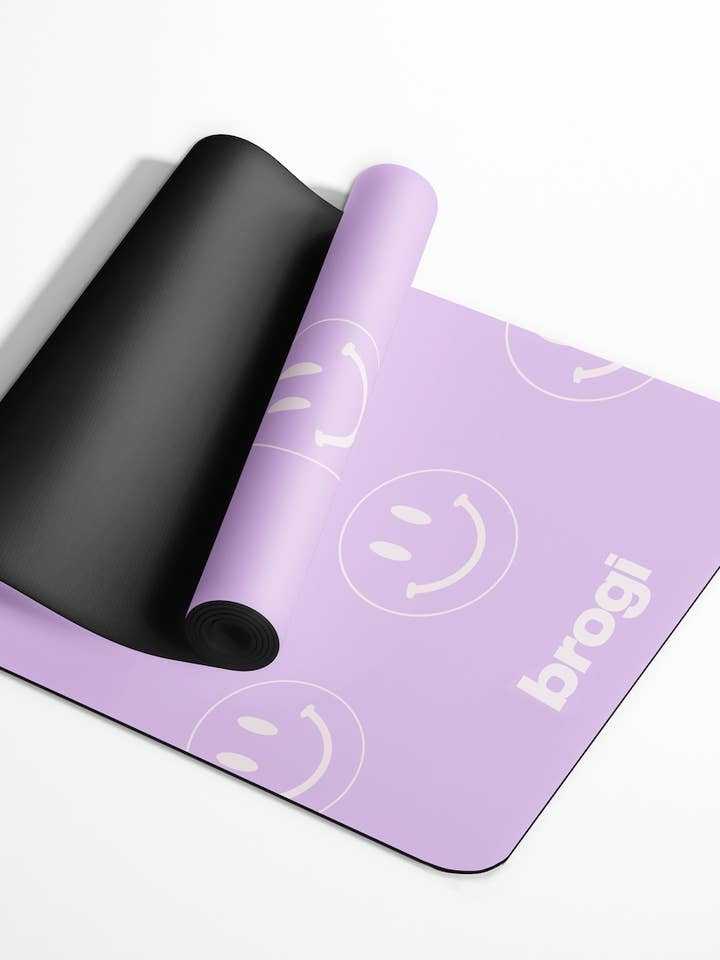 Lavender Smiley Yoga Mat for wholesale by Brogi Yoga