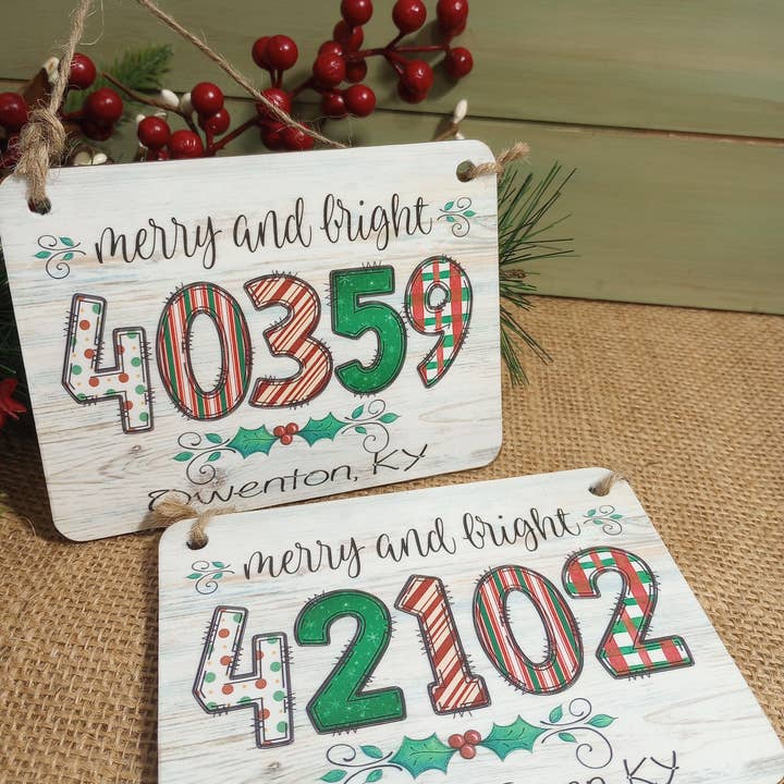 ZIPCODE Wood Ornament - rectangle Alphabet for wholesale by Bluegrass Burlap Co