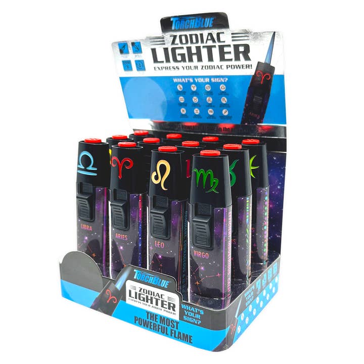 Novelty Brands - Wholesale Lighter - Torch Blue Zodiac Torch Lighter Assortment - 12/Display