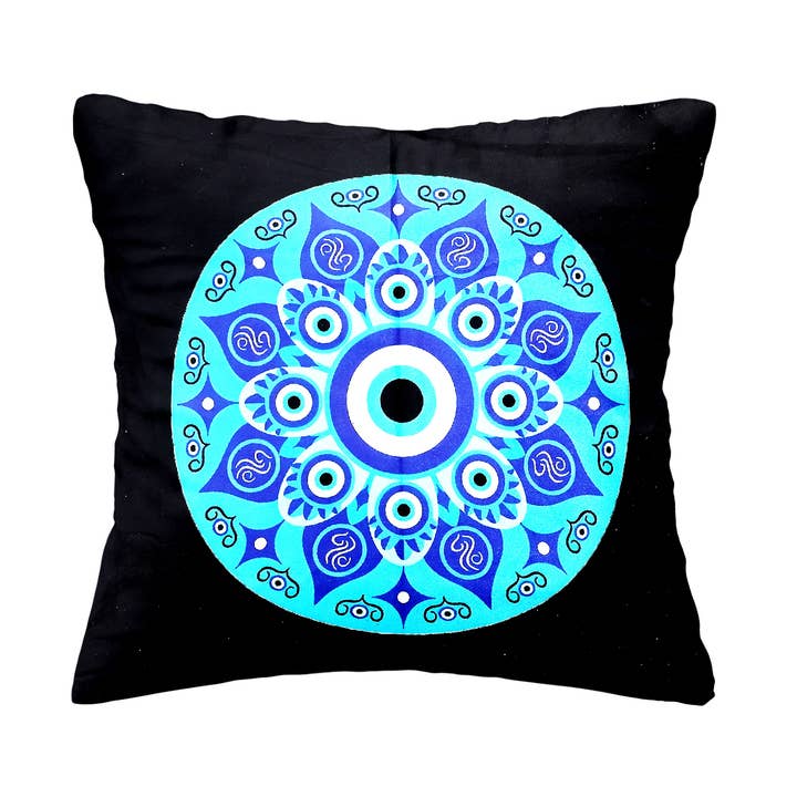 Evil Eye Mandala Blue Velvet Suede Cushion Cover #6 for wholesale by Vrinda
