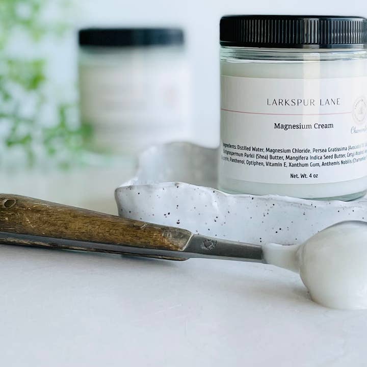 Larkspur Lane Soaps & Sundries LLC - Wholesale Hand Cream/Lotion - Magnesium Cream 4 oz Glass Jar2