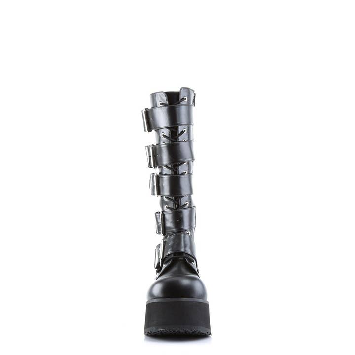 Demonia Trashville 518 Black Vegan Leather Mid Calf Boots for wholesale on Faire2
